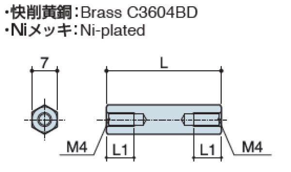 画像2: Fタイプ 六角　黄銅　 両メネジ M4 標準型 (2)