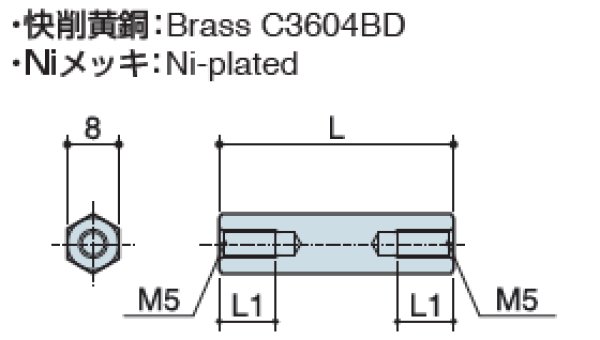 画像2: Fタイプ 六角 黄銅  両メネジ M5 標準型 (2)