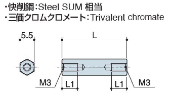 画像2: Fタイプ 六角 スチール  両メネジ M3 標準型 (2)