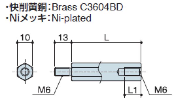 画像2: Mタイプ 六角 黄銅 オネジ/メネジ M6 標準型 (2)