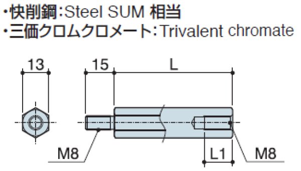 画像2: Mタイプ 六角 　スチール　オネジ/メネジ M8標準型 (2)