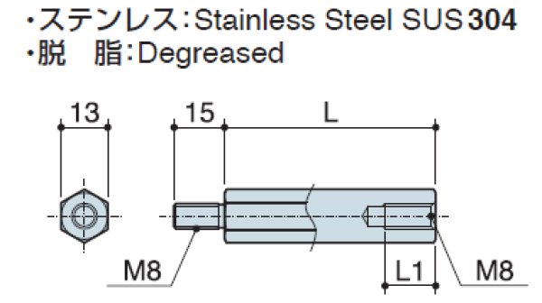 画像2: Mタイプ 六角 ステンレス オネジ/メネジ M8  標準型 (SUS304) (2)