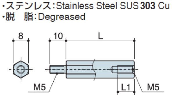 画像2: Mタイプ 六角 ステンレス オネジ/メネジ M5  標準型 (2)