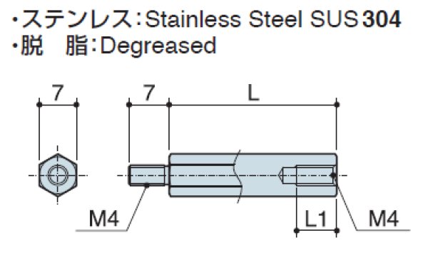 画像2: Mタイプ 六角 ステンレス オネジ/メネジ M4  標準型 (SUS304) (2)
