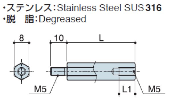 画像2: Mタイプ 六角 ステンレス  オネジ/メネジ M5 標準型 (SUS316) (2)