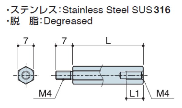画像2: Mタイプ 六角 ステンレス  オネジ/メネジ M4 標準型 (SUS316) (2)