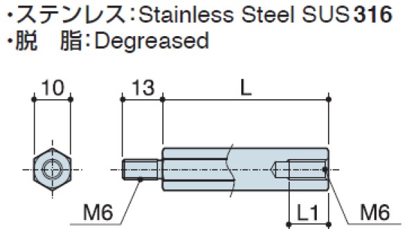 画像2: Mタイプ 六角 ステンレス  オネジ/メネジ M6  標準型 (SUS316) (2)