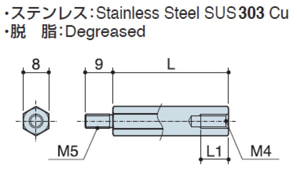 画像2: MDタイプ  ステンレス オネジM5 /メネジM4 ねじ異径 (2)