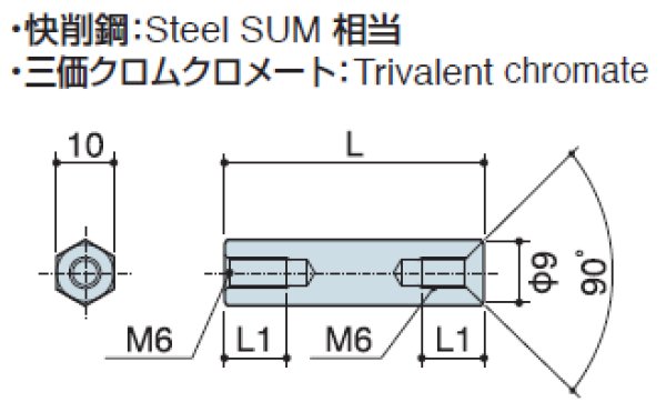 画像2: Fタイプ 六角　スチール　両メネジ M6 皿ねじ用 (2)