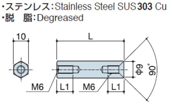 画像2: Fタイプ 六角 ステンレス 両メネジ M6 皿ねじ用 (2)