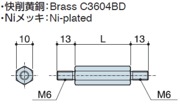 画像2: MMタイプ 六角 黄銅 両オネジ M6 標準型 (2)