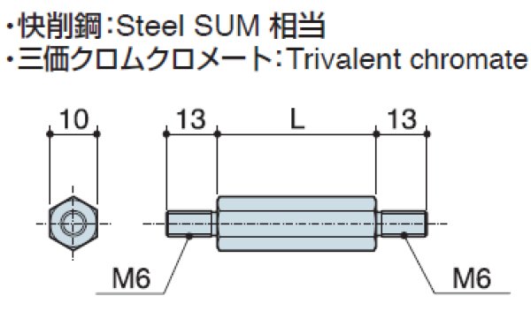 画像2: MMタイプ 六角 スチール 両オネジ M6 標準型 (2)