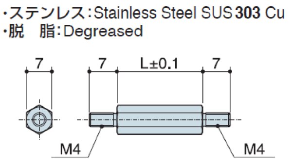 画像2: MMタイプ 六角 ステンレス 両オネジ M4 標準型 (2)