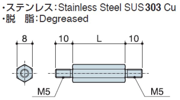 画像2: MMタイプ 六角 ステンレス 両オネジ M5 標準型 (2)