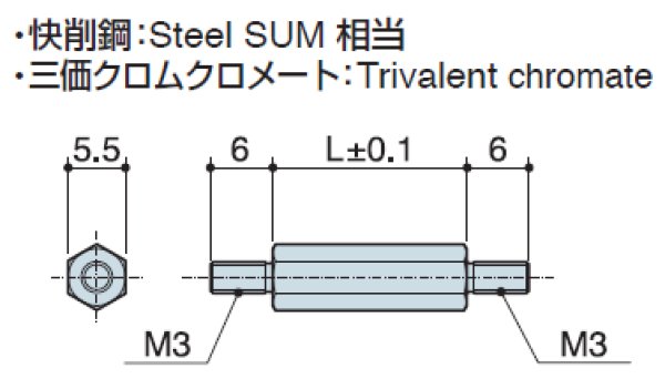 画像2: MMタイプ 六角 スチール 両オネジ M3 標準型 (2)