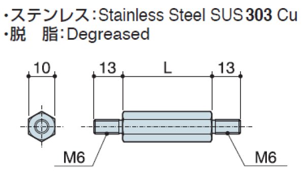 画像2: MMタイプ 六角 ステンレス 両オネジ M6 標準型 (2)