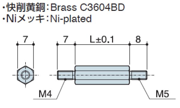 画像2: MMDタイプ 六角  黄銅 オネジM4/M5 ねじ異径 (2)