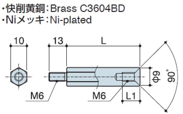 画像2: MFタイプ 六角 黄銅 オネジ/メネジ M6 皿ねじ用 (2)