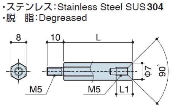 画像2: MFタイプ 六角  ステンレス オネジ/メネジ M5 皿ねじ用 (SUS304) (2)