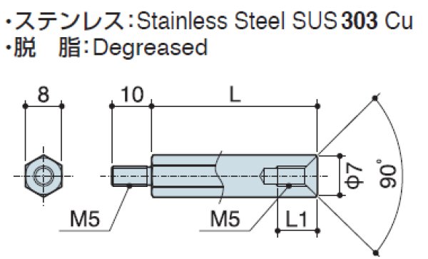 画像2: MFタイプ 六角  ステンレス オネジ/メネジ M5 皿ねじ用 (2)