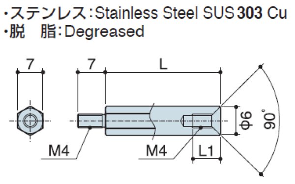 画像2: MFタイプ 六角  ステンレス オネジ/メネジ M4 皿ねじ用 (2)