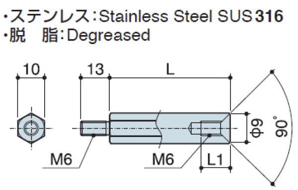 画像2: MFタイプ 六角  ステンレス オネジ/メネジ M6皿ねじ用 (SUS316) (2)