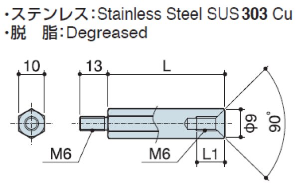 画像2: MFタイプ 六角  ステンレス オネジ/メネジ M6 皿ねじ用 (2)