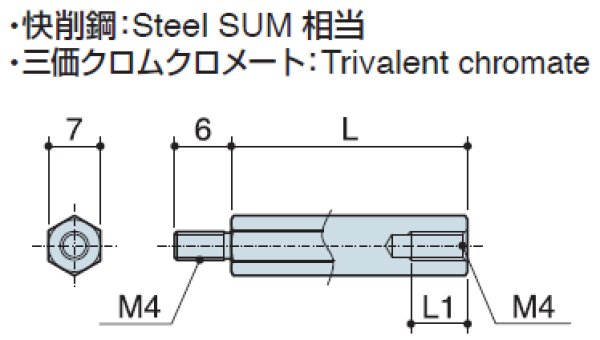 画像2: MSタイプ 六角　スチール　 オネジ/メネジ M4 短間隔取付(オネジ6mm) (2)