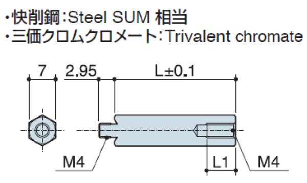 画像2: MTタイプ 六角　スチール　 オネジ/メネジ M4 薄板取付用 (2)