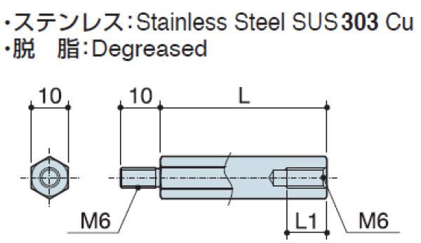 画像2: MSタイプ 六角 ステンレス  オネジ/メネジ M6 短間隔取付(オネジ10mm) (2)