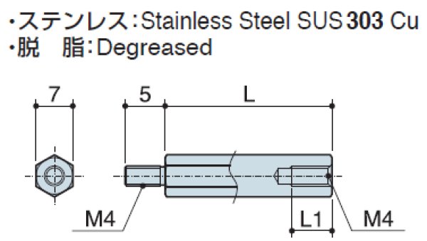 画像2: MSタイプ 六角 ステンレス  オネジ/メネジ M4 短間隔取付(オネジ5mm) (2)