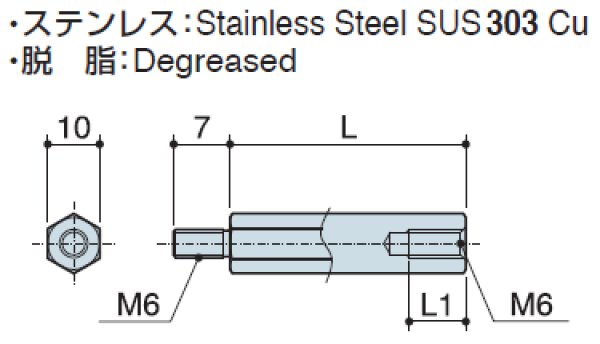画像2: MSタイプ 六角 ステンレス  オネジ/メネジ M6 短間隔取付(オネジ7mm) (2)