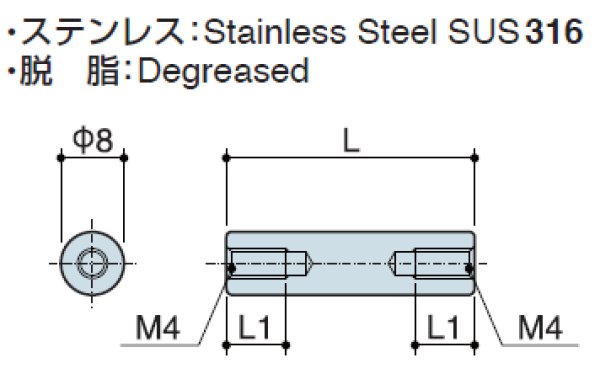 画像2: RFタイプ 丸型  ステンレス 両メネジ M4 標準型(SUS316) (2)