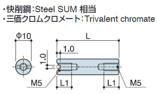 画像2: RF-Sタイプ 丸型 スチール 両メネジ M5 スリット付(ドライバー用) (2)