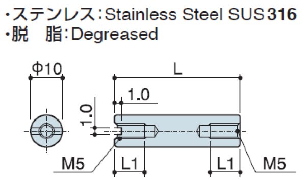 画像2: RF-Sタイプ 丸型 ステンレス 両メネジ M5 スリット付(ドライバー用) SUS316 (2)