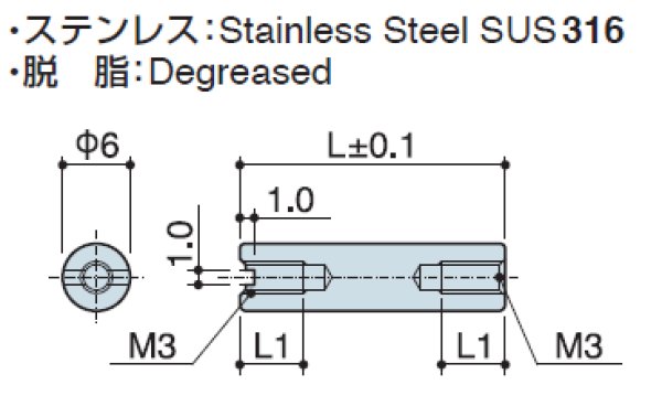 画像2: RF-Sタイプ 丸型 ステンレス 両メネジ M3 スリット付(ドライバー用) SUS316 (2)