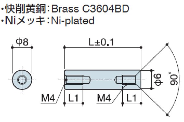画像2: RFFタイプ 丸型  黄銅 両メネジ M4 皿ねじ用 (2)