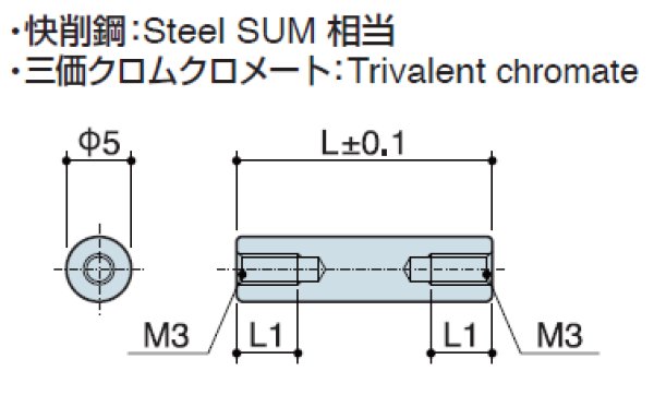 画像2: RFHタイプ 丸型  スチール 両メネジ M3  外径Φ5 (2)