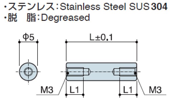 画像2: RFHタイプ 丸型  ステンレス 両メネジ M3 スリット付 外径Φ5(SUS304) (2)