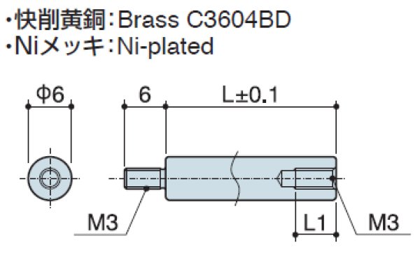 画像2: RMタイプ 丸型  黄銅 オネジ/メネジ M3 標準型 (2)