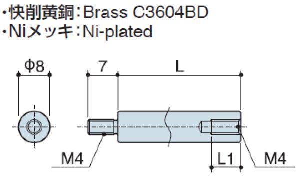 画像2: RMタイプ 丸型  黄銅 オネジ/メネジ M4 標準型 (2)