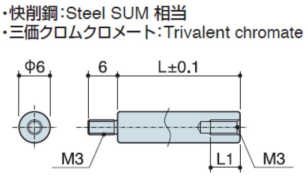 画像2: RMタイプ 丸型 スチール オネジ/メネジ M3 標準型 (2)