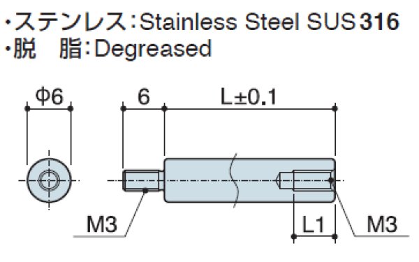 画像2: RMタイプ 丸型  ステンレス オネジ/メネジ M3 標準型 (316) (2)
