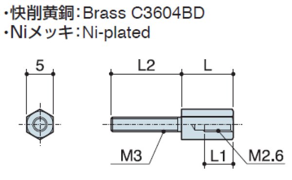 画像2: Dタイプ 六角  黄銅 D-sub取付用 M3/M2.6 ねじ異径 (2)