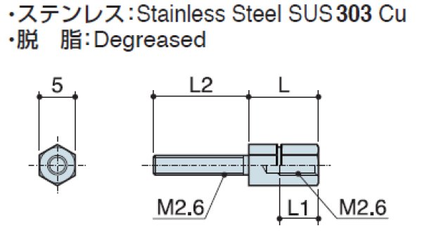 画像2: Dタイプ 六角  ステンレス M2.6 D-sub取付用(ミゾ付) (2)