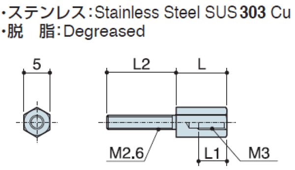 画像2: Dタイプ 六角  ステンレス D-sub取付用 M2.6/M3 ねじ異径 (2)