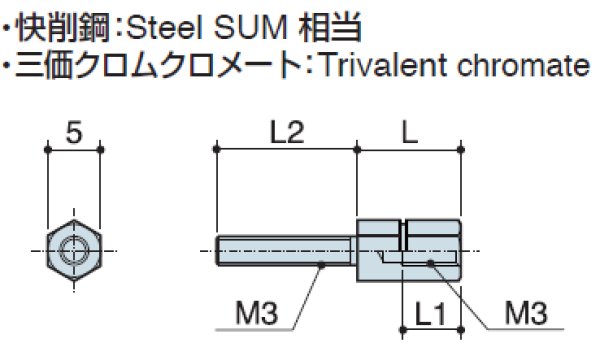 画像2: Dタイプ 六角  スチール M3 D-sub取付用(ミゾ付) (2)