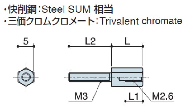 画像2: Dタイプ 六角  スチール D-sub取付用 M3/M2.6 ねじ異径 (2)