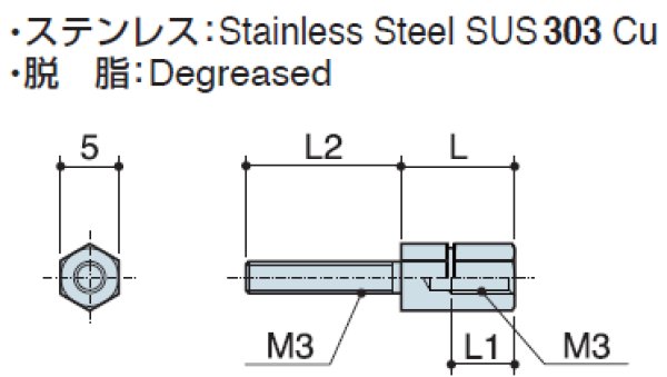 画像2: Dタイプ 六角  ステンレス M3 D-sub取付用(ミゾ付) (2)