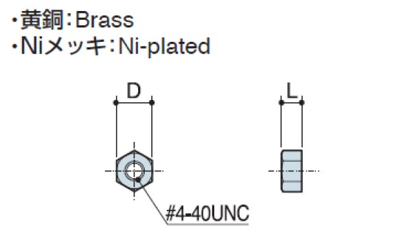 画像2: Nタイプ ナット  黄銅 1種 #4-40 UNC (2)